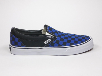 кеды слипоны Vans (Checkerboard) Black / Royal Blue  (102)