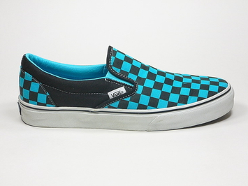 кеды слипоны Vans (Checkerboard) Black / Scuba Blue (147)